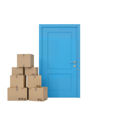 Blue Door with Stacked Boxes &ndash; Organized Delivery and Storage