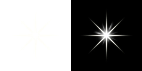 Fototapeta premium Eight-point light burst with transparent and black background 