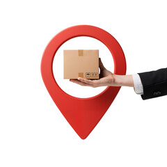 Hand Holding Box in Red Pin &ndash; Delivery Meets Precision