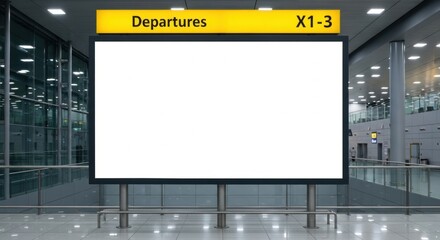 Blank white screen on a departures information board in a modern airport terminal