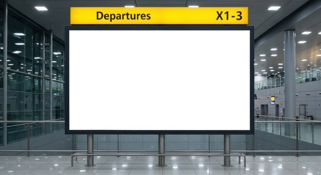 Blank white screen on a departures information board in a modern airport terminal