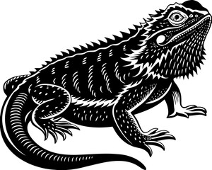 Obraz premium Illustration of a bearded dragon lizard in black and white with detailed scales and spiky features design created with generated ai
