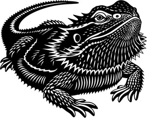 Obraz premium Detailed black and white vector illustration of a bearded dragon lizard with spiky scales and tail created with generated ai