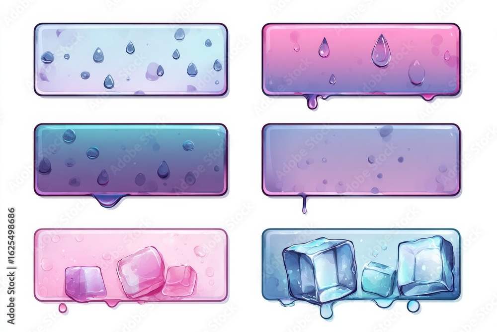 Poster a white background serves as the setting for an assortment of colorful ice blocks with diverse shape