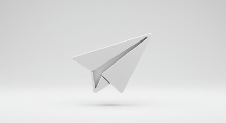 Fototapeta premium Minimalist White Paper Airplane: Clean Design, Modern Communication Icon on a Soft Gray Background