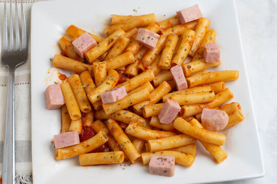 ziti  top with  herbs and spam