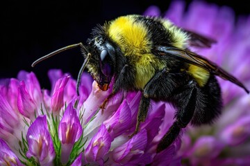 Bumblebee on a Purple Flower - Macro Photography