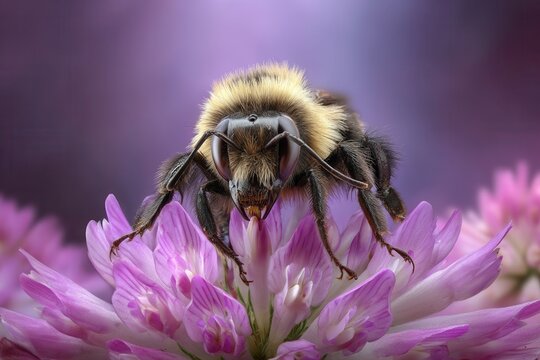 Bumble Bee on a Purple Flower - Macro Photography