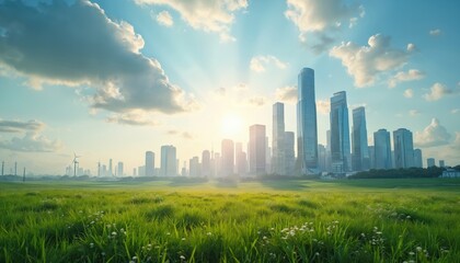 Hydrogen power plant provides clean electricity for sustainable urban landscape. Advanced fuel cell tech drives green future, modernization. Renewable energy powers cityscape growth, efficient grid