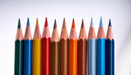 Fototapeta premium colored pencils arranged vertically on white
