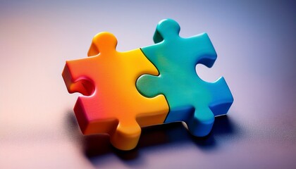 Obraz premium a single brightly colored jigsaw puzzle piece lies isolated against a neutral background