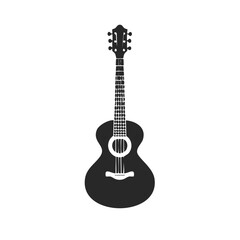 Naklejka premium Hand drawn acoustic guitar silhouette illustration. Classic six string musical instrument for folk music and entertainment concepts