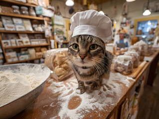 Chef cat in a bakery - cats with jobs