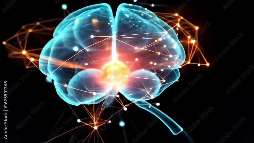 Poster brain's neural network: an intricate, glowing display of the human brain, showcasing its complex net