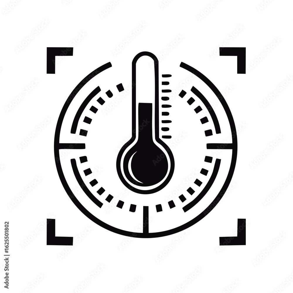 Poster thermometer icon in focus with temperature scale for measurement monitoring