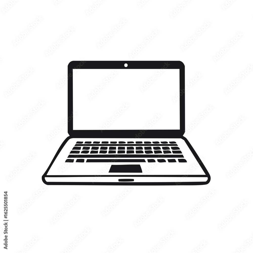 Poster stylized illustration of an open laptop computer with a blank screen