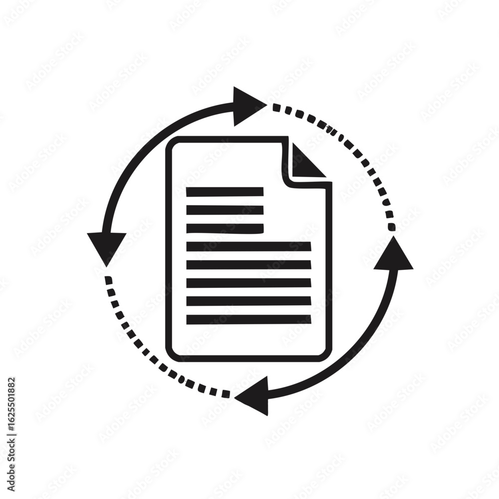 Poster document data synchronization process with circling arrows icon illustration