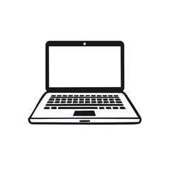Stylized illustration of an open laptop computer with a blank screen