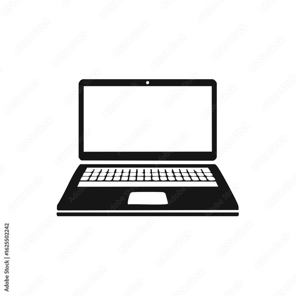 Poster modern open laptop computer icon with blank screen and keyboard