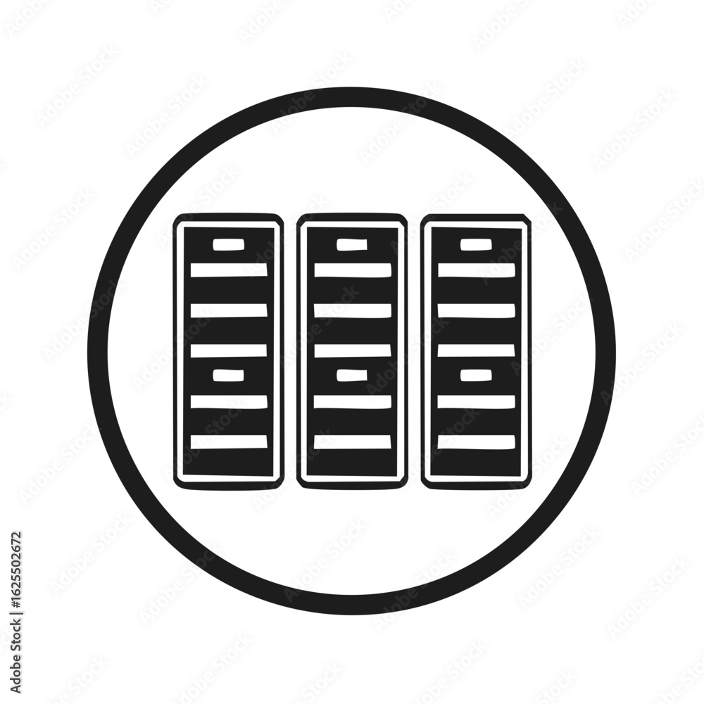 Poster servers icon illustrating data storage, cloud computing, and it network infrastructure