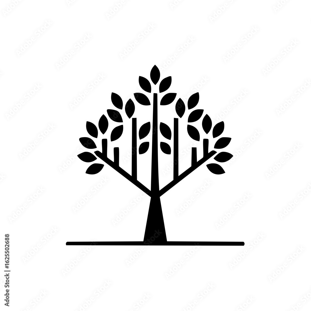 Aufkleber clean black minimalist tree icon with branching structure and stylized leaves