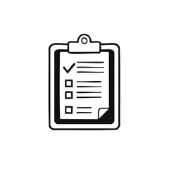 Hand drawn style clipboard with a checklist and a completed task item