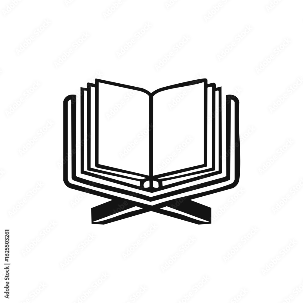Poster open book resting on a decorative stand symbolizing knowledge and learning