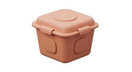 Peach-Colored Plastic Storage Container with Lid on White Background, Studio Shot