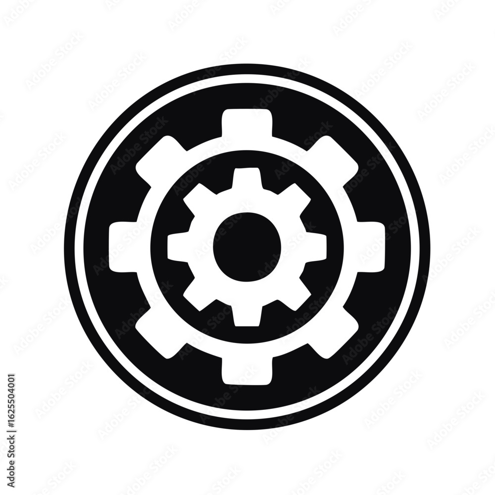 Poster interlocking gears symbol in circle icon machine technology concept