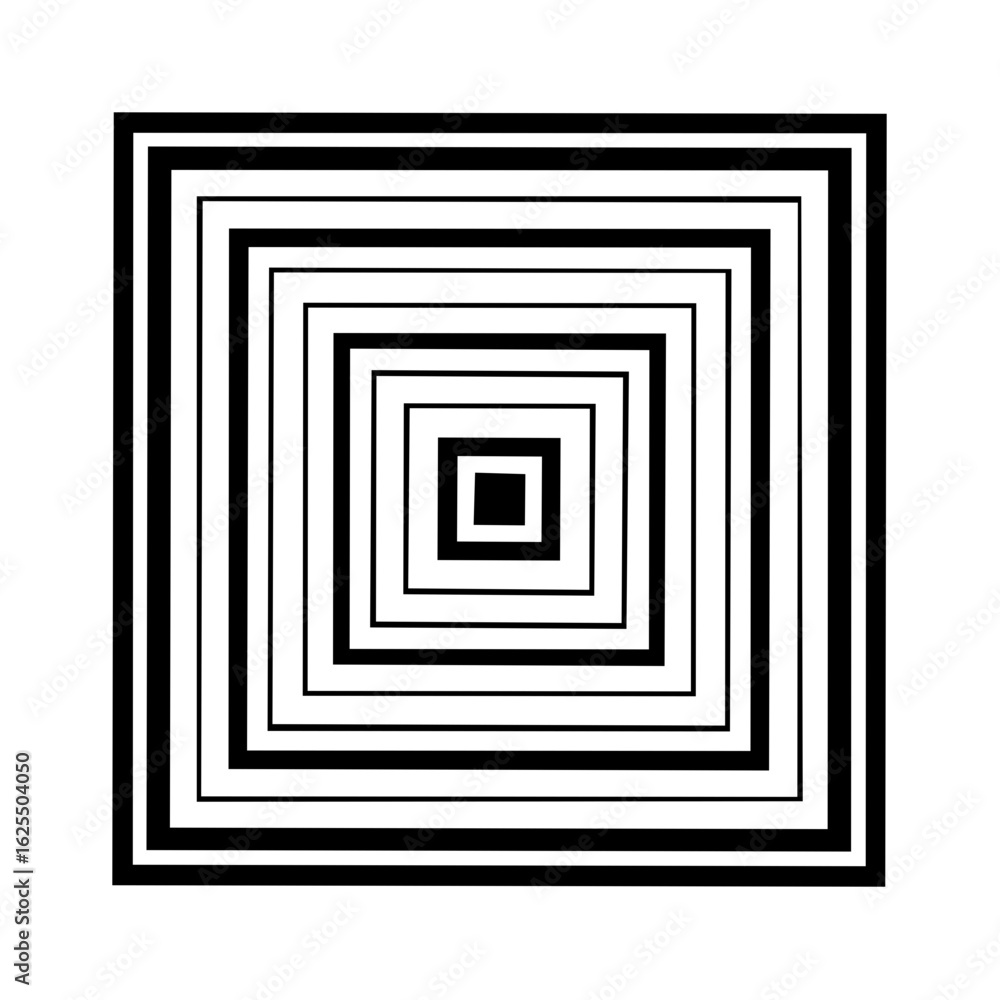 Poster concentric square pattern black and white optical illusion geometric design