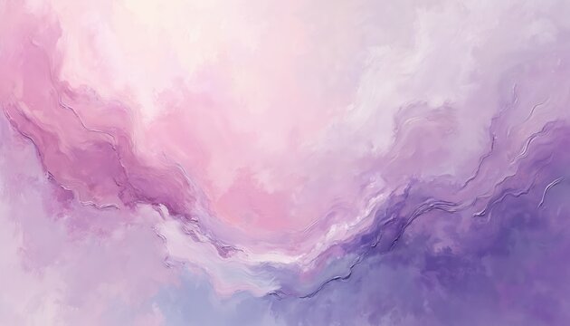 Abstract painting background blends pastel lilac, pink, purple hues. Oil paint texture displays fluid, organic shapes reminiscent of agate marble. Soft, natural tones create serene backdrop for