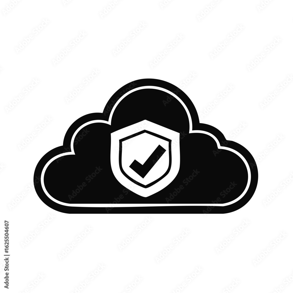 Aufkleber cloud computing security shield with checkmark icon for data protection and online safety