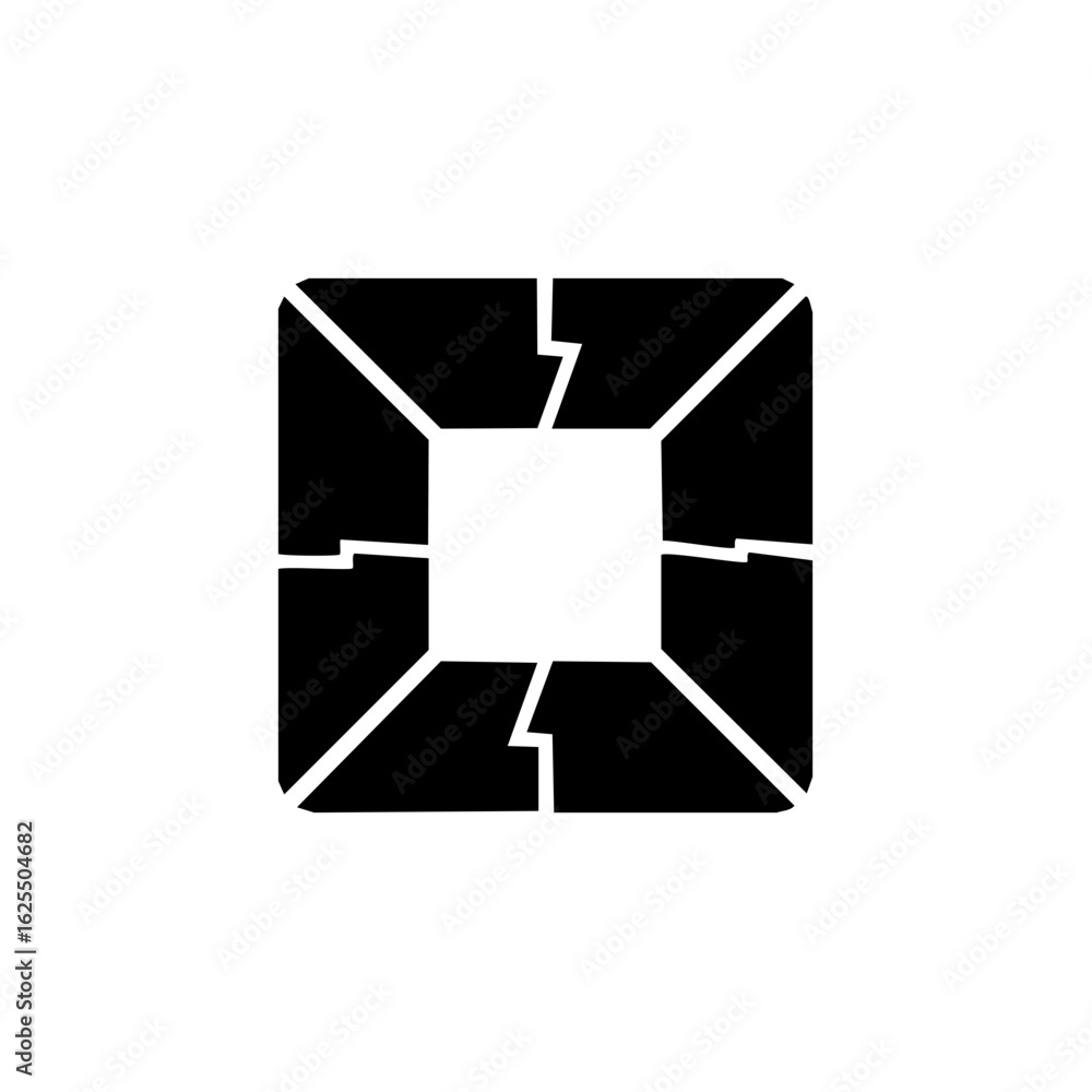 Poster abstract geometric symbol of a fractured square with connected segments representing synergy and tea