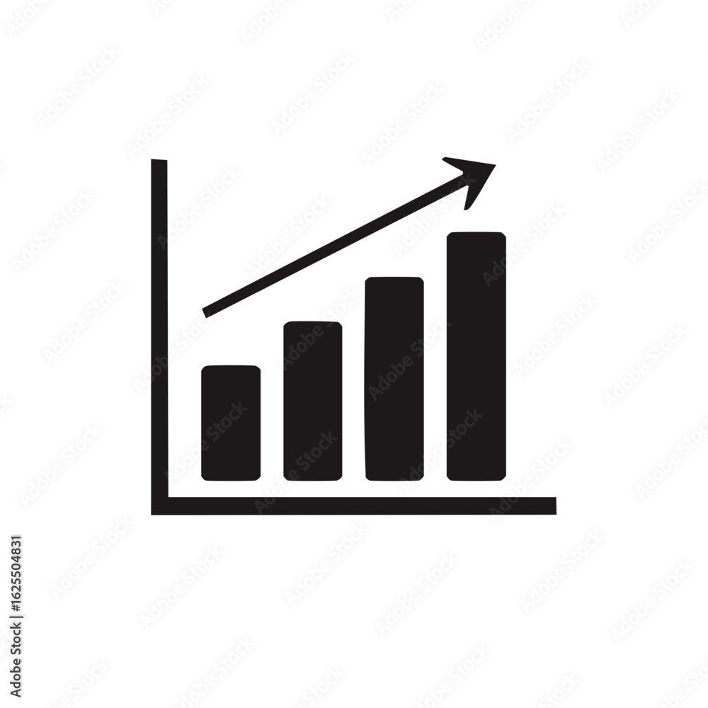 Poster increasing bar graph with upward arrow symbol representing growth and progress