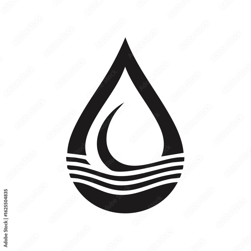 Poster stylized water drop symbol with curved lines and crescent shape