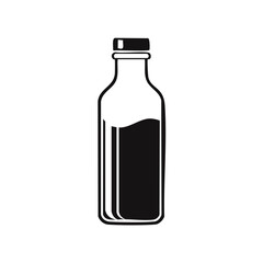 Simple black and white icon of a milk bottle with liquid vector illustration