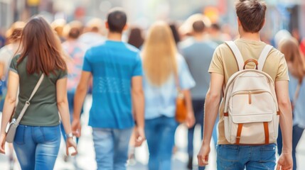Silhouettes of people moving in a bustling city, captured with motion blur, showcase the vibrancy of urban life.