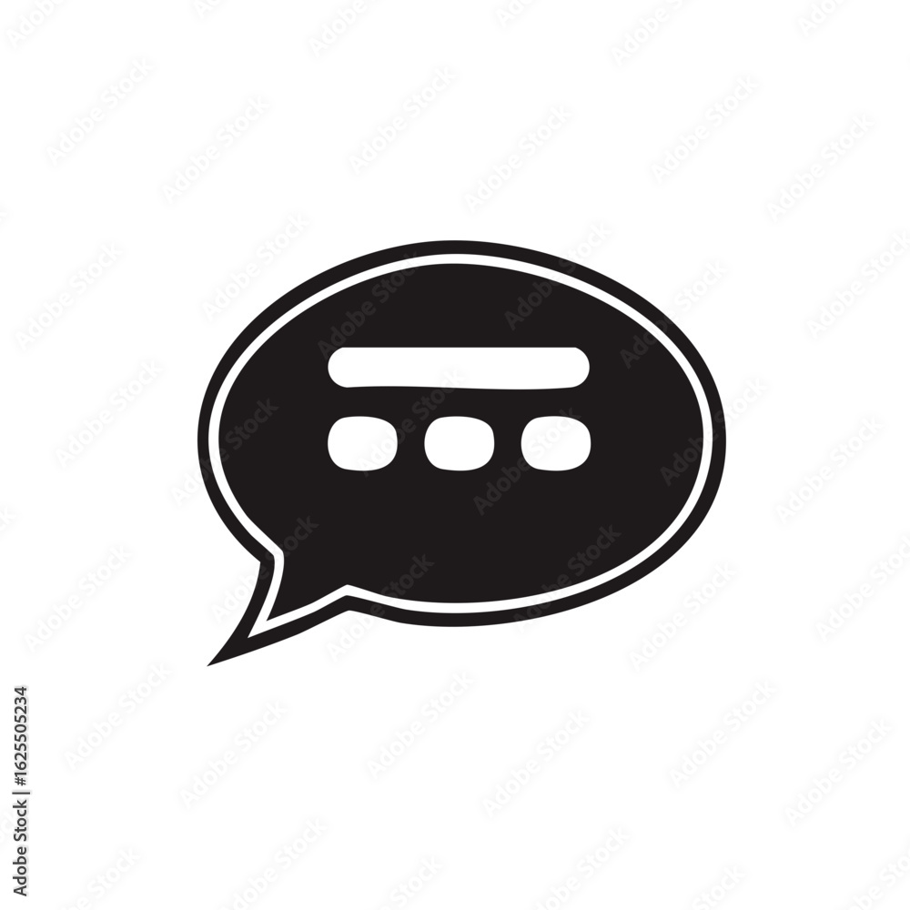 Poster black chat bubble icon with three dots and a horizontal line indicating typing or message.