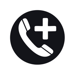 Obraz premium Medical emergency call icon with phone handset and plus symbol within a circle, healthcare assistance