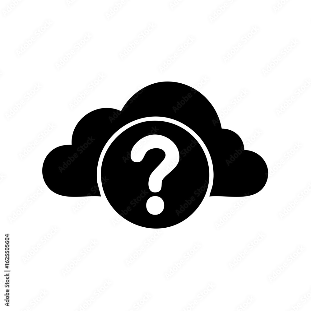 Poster black cloud question mark icon for cloud data inquiry digital information support problem