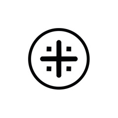 Fototapeta premium Abstract black cross with square dots inside a circular frame target symbol icon