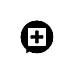 Fototapeta premium Black Speech Bubble Icon with Plus Sign in White Square Shape Symbol