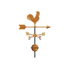 Rooster weather vane in vintage style with cardinal direction symbols, transparent background, vector, isolated  