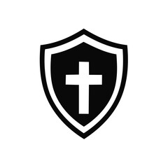 Obraz premium Christian cross inside shield icon symbolizing spiritual faith and protection