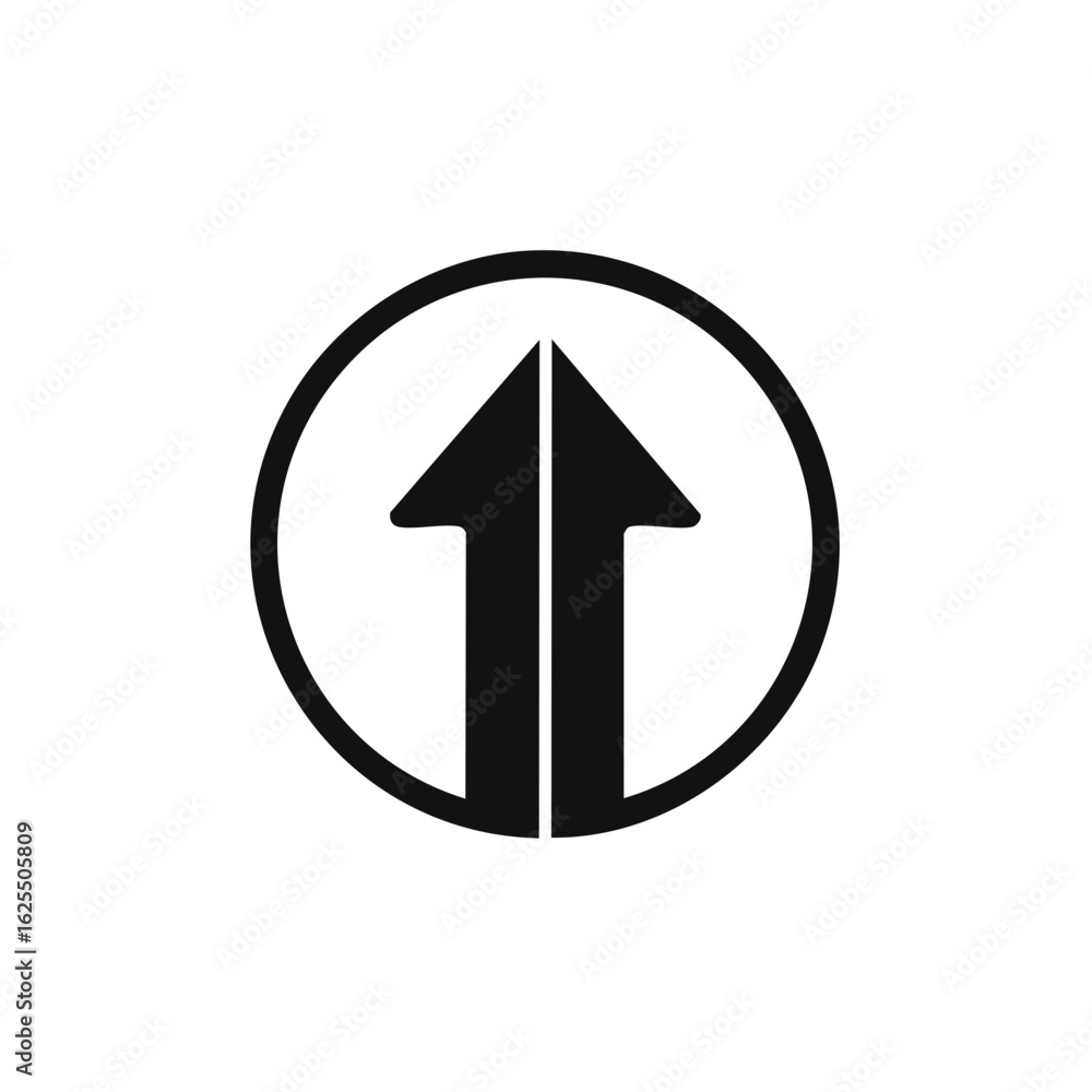 Poster black geometric upward arrow icon within a circular border symbol