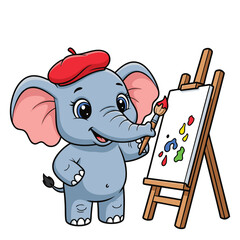 Happy Baby Elephant with Paintbrush and Easel Creative Animal Drawing for Children’s Room and School Projects