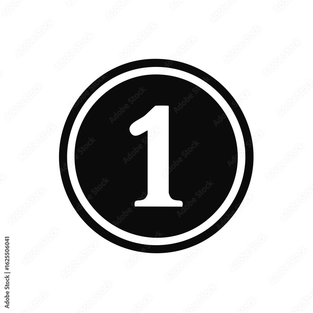 Poster black circle coin with the number one inside as design element for logos or graphic resources