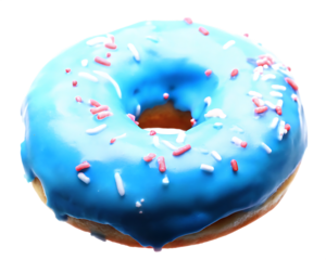 Blue iced donut with sprinkles isolated on a transparent background