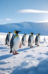 Obraz premium Emperor Penguins in Antarctica: Majestic Birds on Snowy Landscape