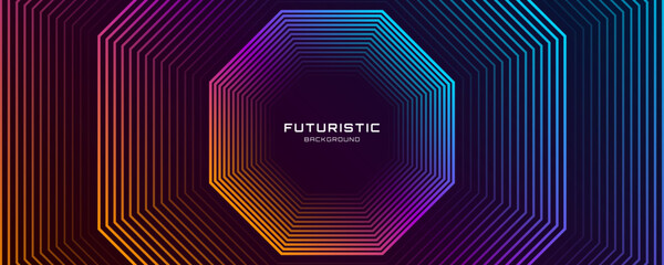 3D colorful techno abstract background overlap layer on dark space with octagons lines effect decoration. Modern graphic design element stripes style concept for web, flyer, card, or brochure cover